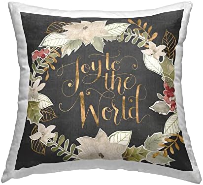 Stupell Industries Joy to the World Christmas Holly Throw Pillow 18x18 Grey