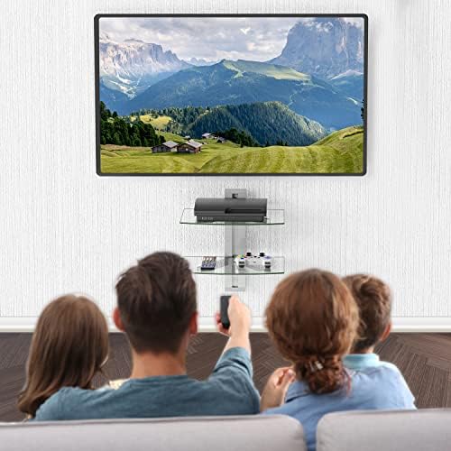 WALI Floating Entertainment Shelves 2-Tier 176lbs Weight Capacity Tempered Glass Silver