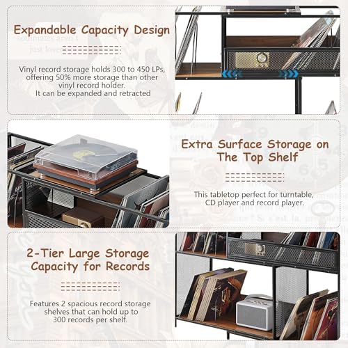 Large Record Player Stand with Vinyl Storage Cabinet