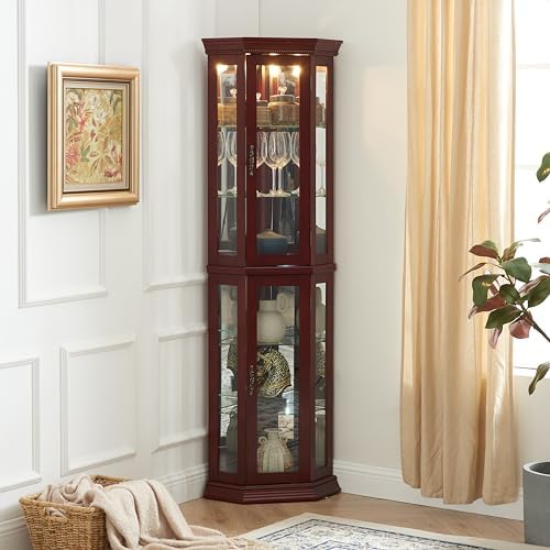 Lighted Display Cabinet with Adjustable Shelves and Mirrored Back