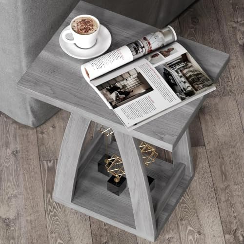 Modern Grey End Table Set of 2 for Living Room and Bedroom