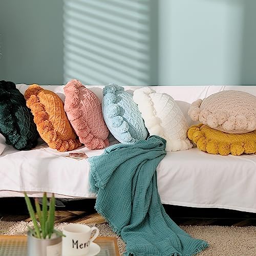 ATMOSURELY Boho Cotton Knitted Throw Pillow with Tassels