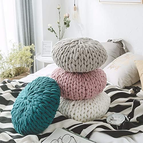 Chunky Knit Round Throw Pillow with Insert - Pink 16 Inch