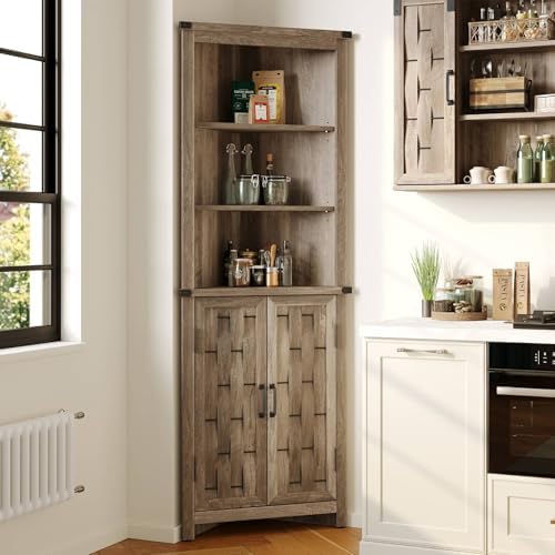 LINSY HOME Tall Corner Cabinet with Barn Door Design