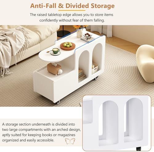 FEMICON Mobile End Table with Lockable Wheels