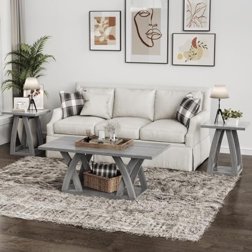 Modern Grey End Table Set of 2 for Living Room and Bedroom
