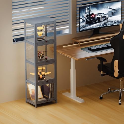MoNiBloom 55 Inch Tall Slim Clear Cabinet With Gray Acrylic Door