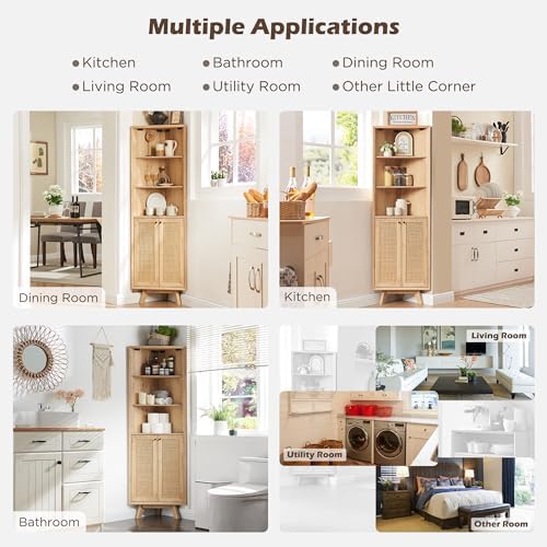 OKD Natural Rattan Corner Cabinet 68 Tall