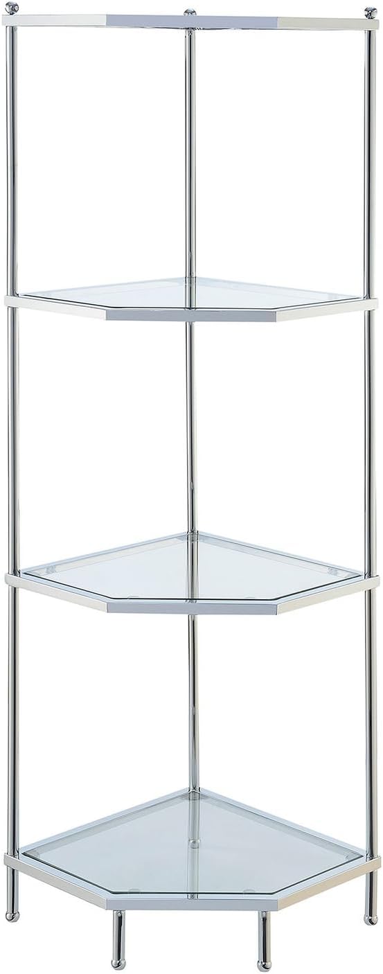 Convenience Concepts Royal Crest 4 Tier Corner Shelf Chrome Glass