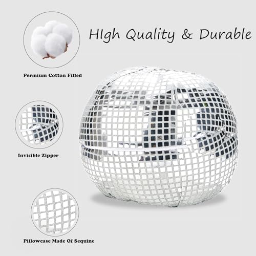 Disco Ball Pillow - Glitter Silver Decorative Throw