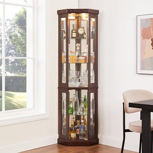Ball Cast Lighted Corner Curio Cabinet with Glass Doors