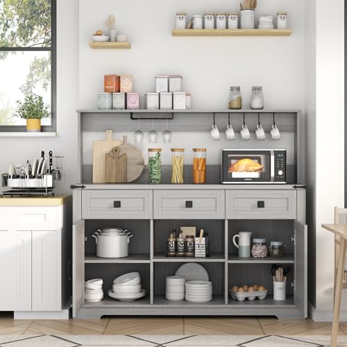 Gyfimoie Farmhouse Bar Cabinet with Hutch and 3 Drawers
