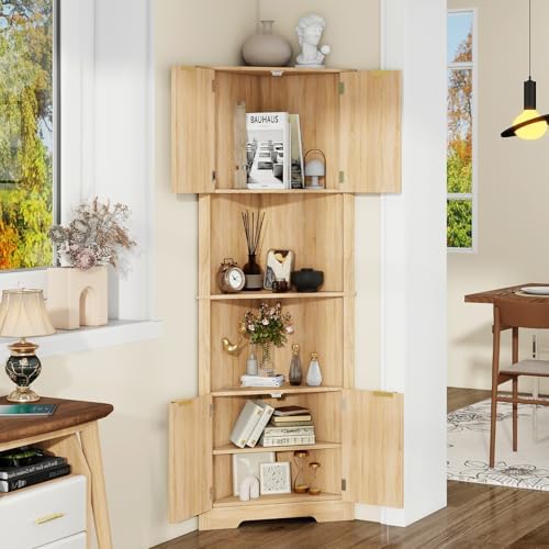 Vabches Fluted Corner Cabinet 64 Inch Storage Organizer