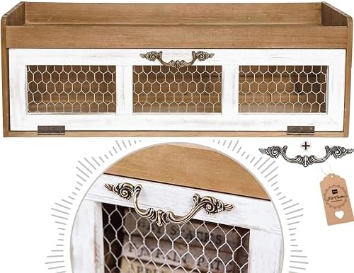 Farmhouse Chicken Wire Countertop Shelving Organizer - Rustic Kitchen Storage Cabinet - Decorative Pantry Display