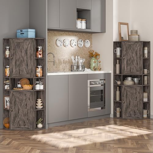 Farmhouse Corner Cabinet with Adjustable Shelves and Doors Grey 1