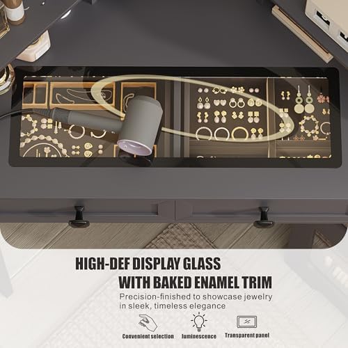 Modern Corner Vanity Desk with Mirror Lights and Storage