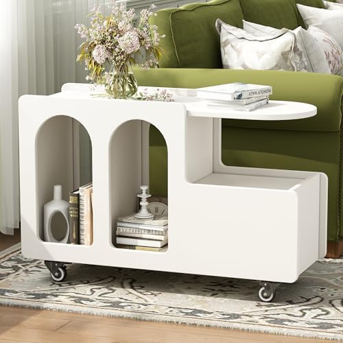 FEMICON Mobile End Table with Lockable Wheels