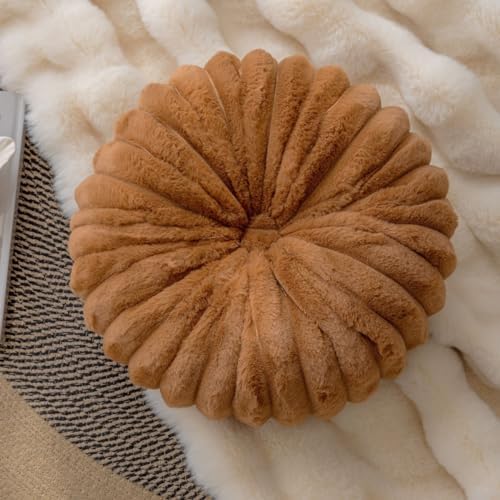 Round Pumpkin Throw Pillow Faux Rabbit Fur Decor