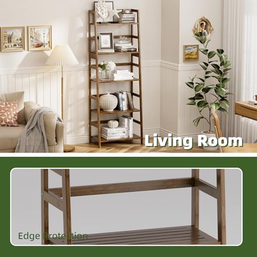 Vovala 5-Tier Bamboo Bookshelf with Modern Ladder Design