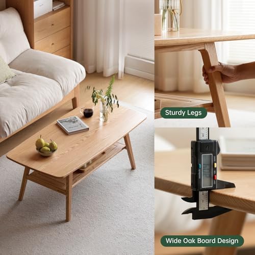 Wayshome Solid Oak Coffee Table 2-Tier Storage