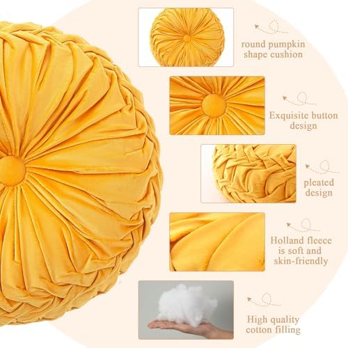 Yellow Velvet Round Throw Pillow 15 Inch Decorative