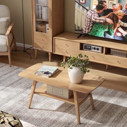 Wayshome Solid Oak Coffee Table 2-Tier Storage