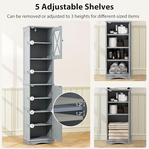 Tangkula 67 Inch Tall Bathroom Cabinet with Acrylic Doors and Adjustable Shelves