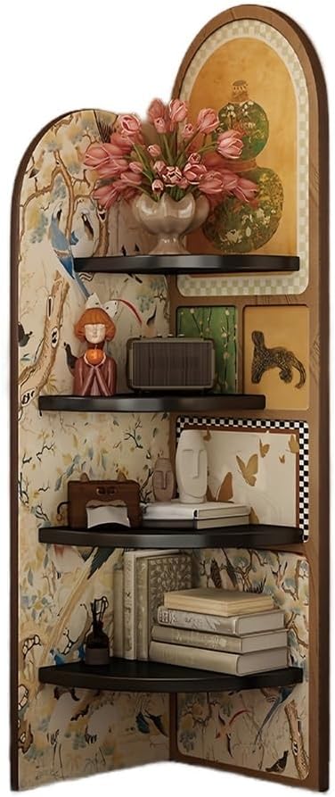 4-Tier Corner Shelf with Decorative Painting