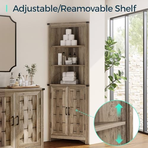 LINSY HOME Tall Corner Cabinet with Barn Door Design