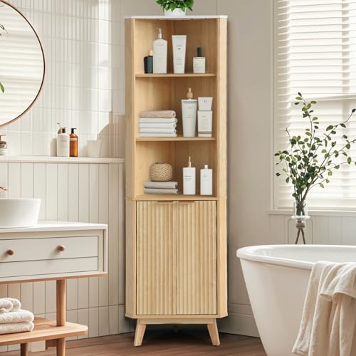 68 Corner Storage Cabinet with Fluted Doors and Adjustable Shelves