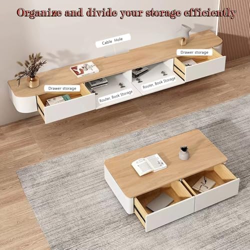 Sobstkeo Floating TV Stand Wall Mounted Cabinet 140CM Wood and White