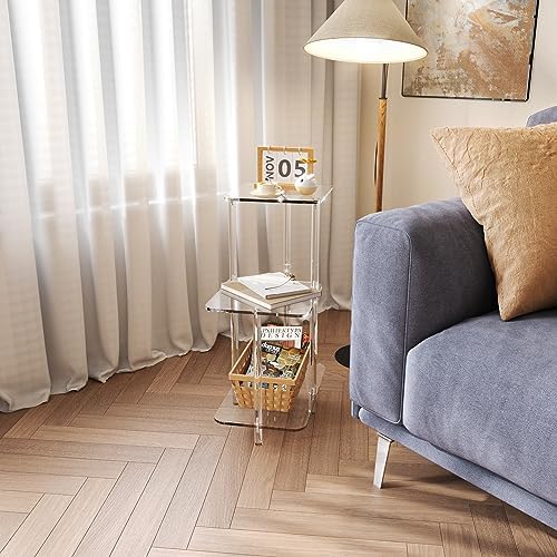 Eglaf Acrylic 3 Tier Side Table - Clear Nightstand for Bedroom Living Room Entryway