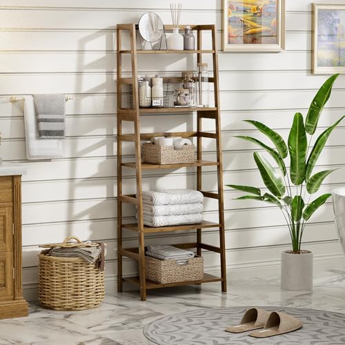 Vovala 5-Tier Bamboo Bookshelf with Modern Ladder Design