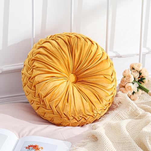 Yellow Velvet Round Throw Pillow 15 Inch Decorative