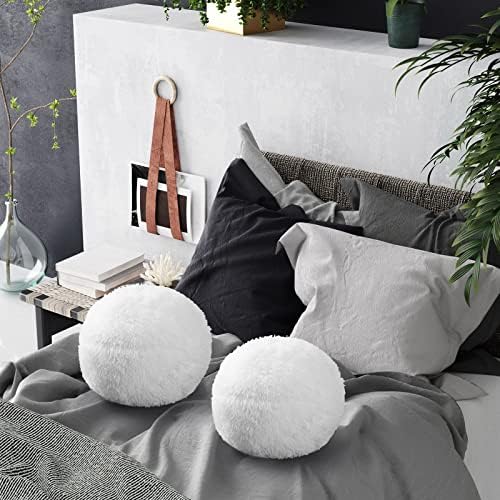 Harrycle 2 Piece Round Plush Throw Pillow Set White 10 Inch Decorative For Home