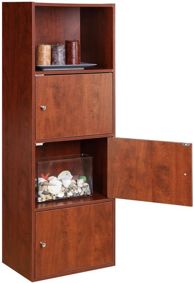 Convenience Concepts Xtra Storage Three-Door Bookcase in Cherry Wood Finish 1