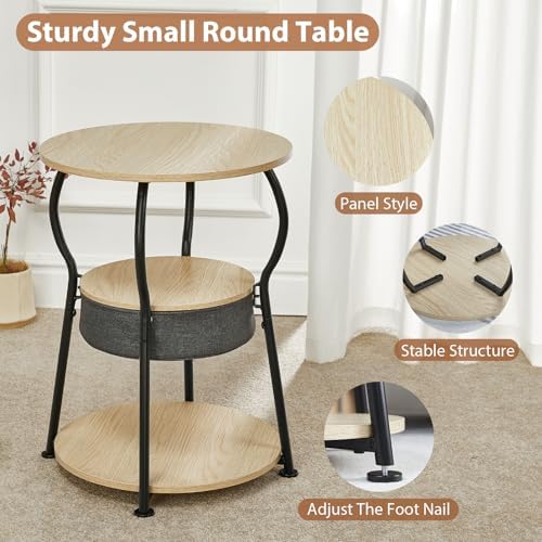 ZEXVIDA Small Round Side Table with Storage