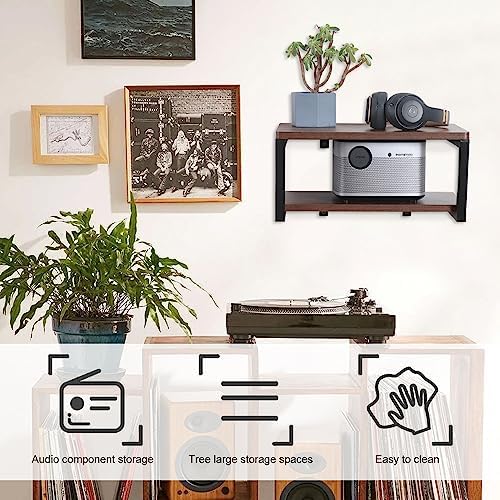 LUCKUP Floating Wall Shelves with 2 Shelves Wood AV Media Stand