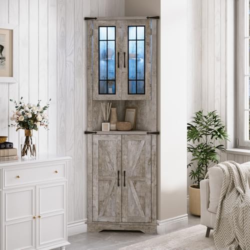 Farmhouse Corner Cabinet with LED Light