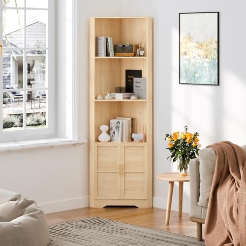 CHUWELL Corner Cabinet with Adjustable Shelves and Barn Doors