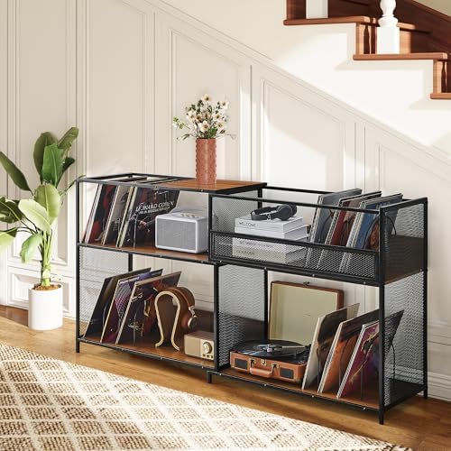 Large Record Player Stand with Vinyl Storage Cabinet