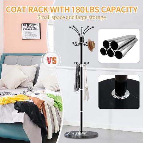 Snaikor Modern Coat Rack with Marble Base Black