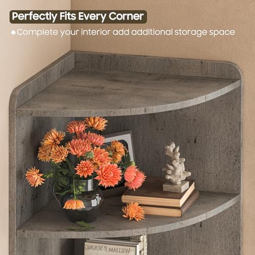 Halitaa Farmhouse Corner Cabinet with 6 Shelves and Barn Doors
