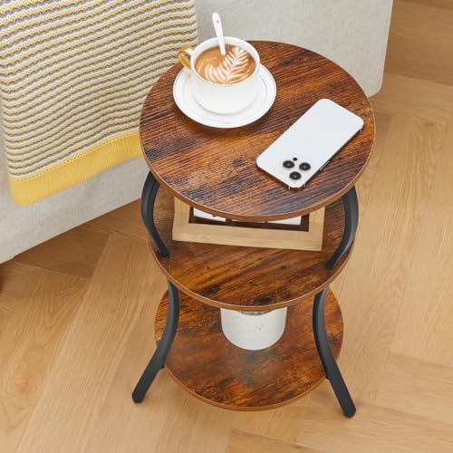 YEAKOO Vintage 3-Tier Round Side Table with Storage 1