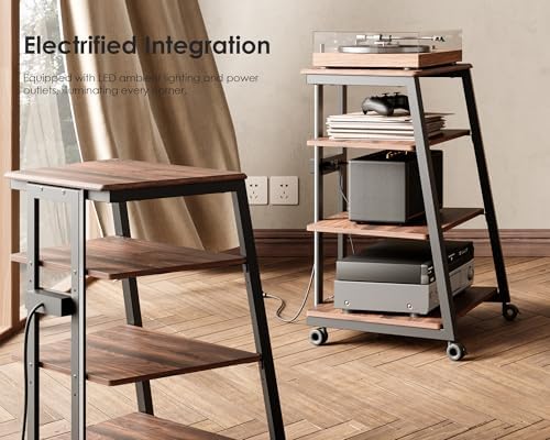 FITUEYES 4-Tier AV Media Stand with LED Backlight for Record Player and Xbox One