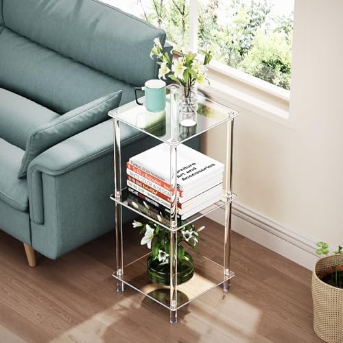 Clear Acrylic 3-Tier Side Table for Living Room and Bedroom