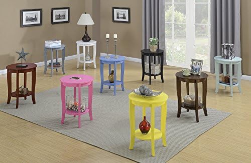 Convenience Concepts American Heritage Round End Table with Shelf Sea Foam