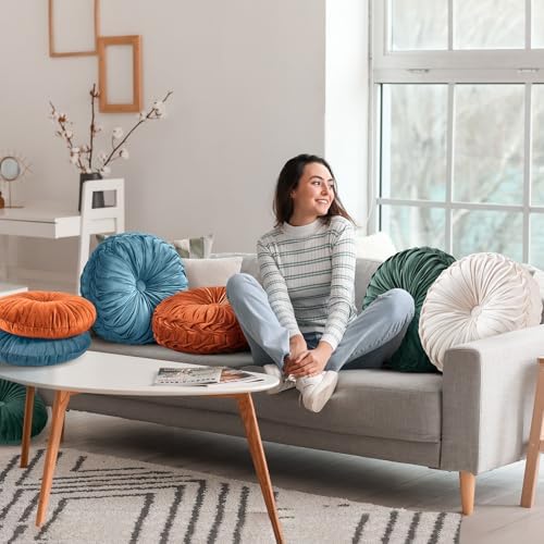 Teieas 2 Pcs Round Velvet Throw Pillows Blush
