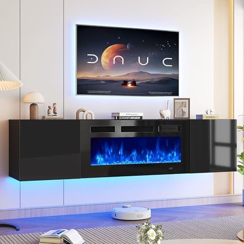 Oneinmil 70 Inch Floating TV Stand with Electric Fireplace