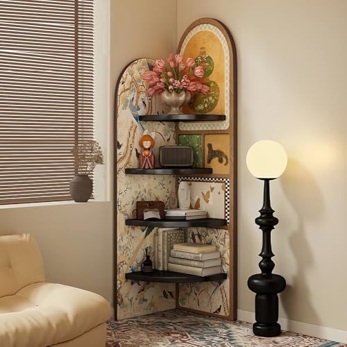 4-Tier Corner Shelf with Decorative Painting
